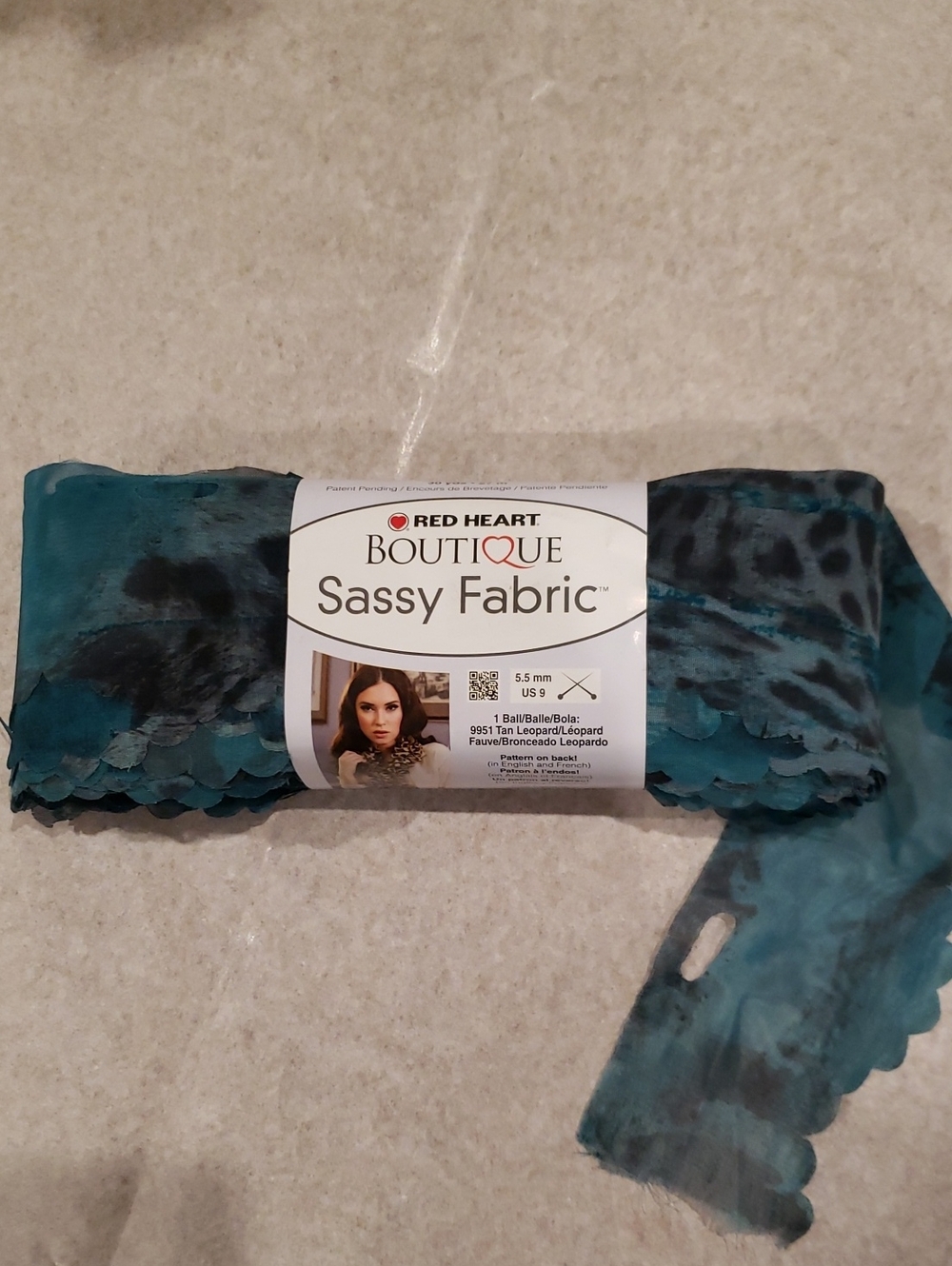 3/$20 Red Heart Boutique Sassy Fabric Scalloped Teal Blue Panther Print